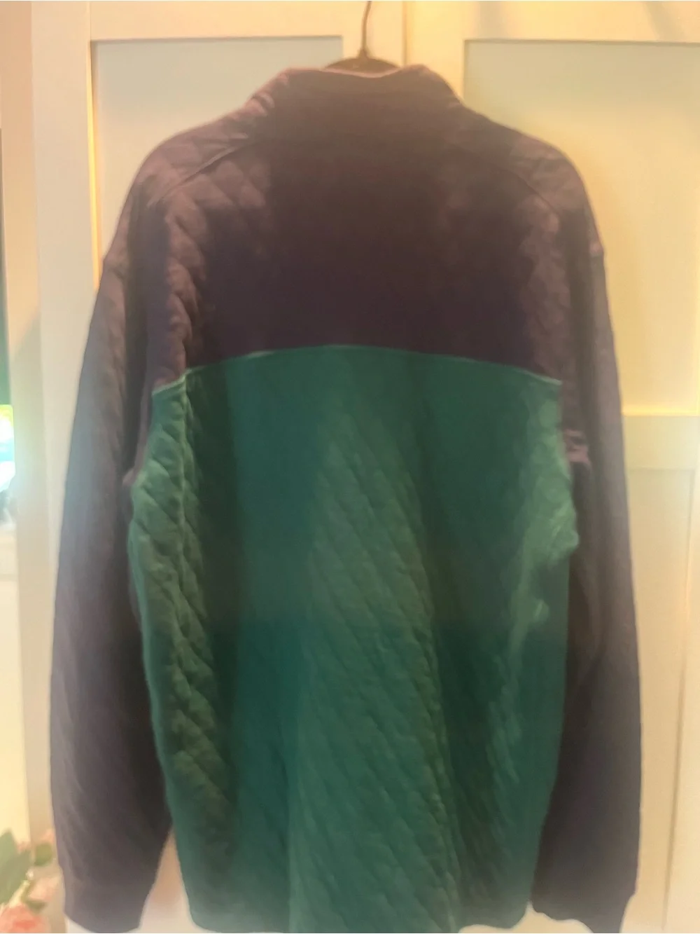 J. Crew Green and Navy Quilted Half-Zip Pullover